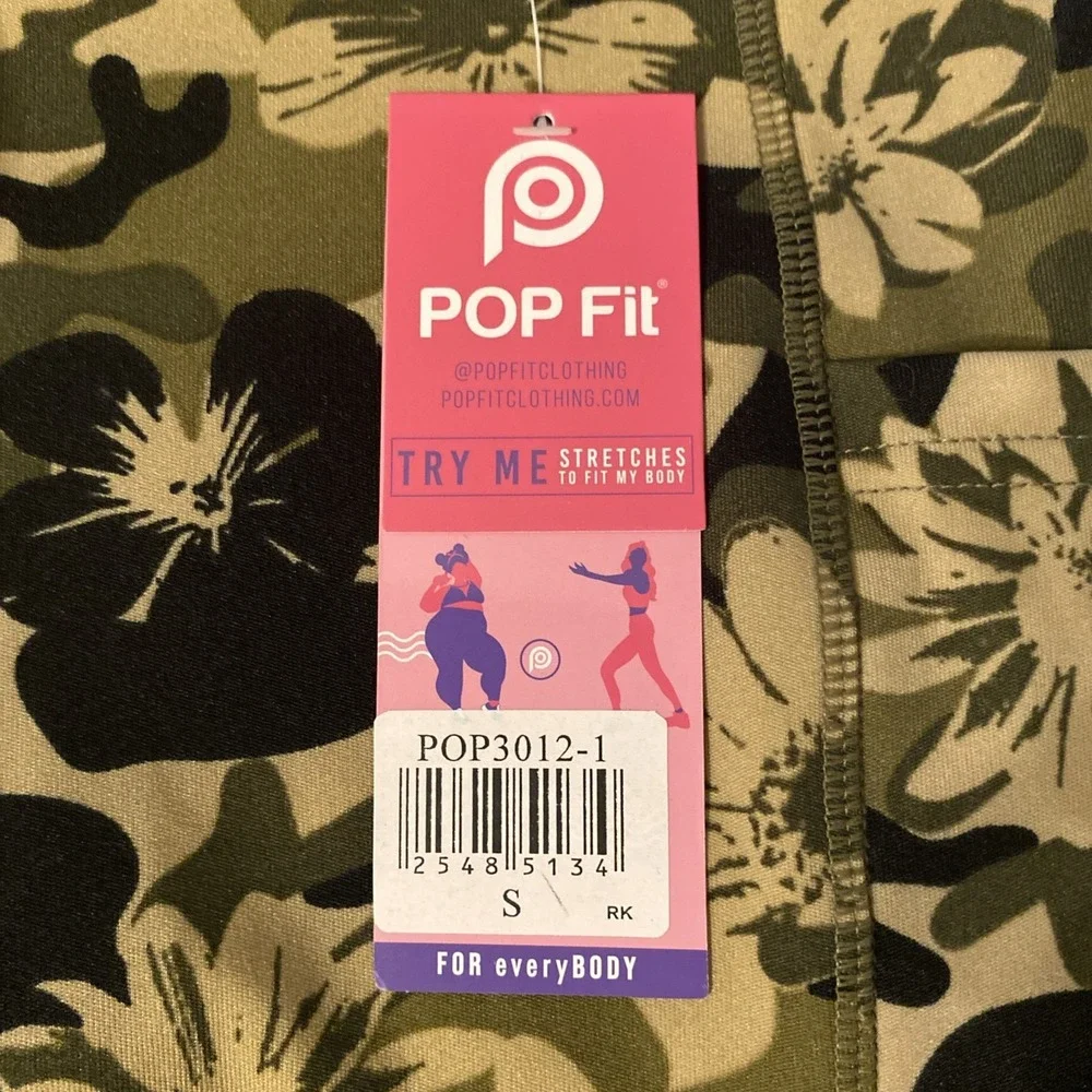 NWT POP Fit Leggings Women's S Floral Camo Stash Pockets High Rise Pull On Capri